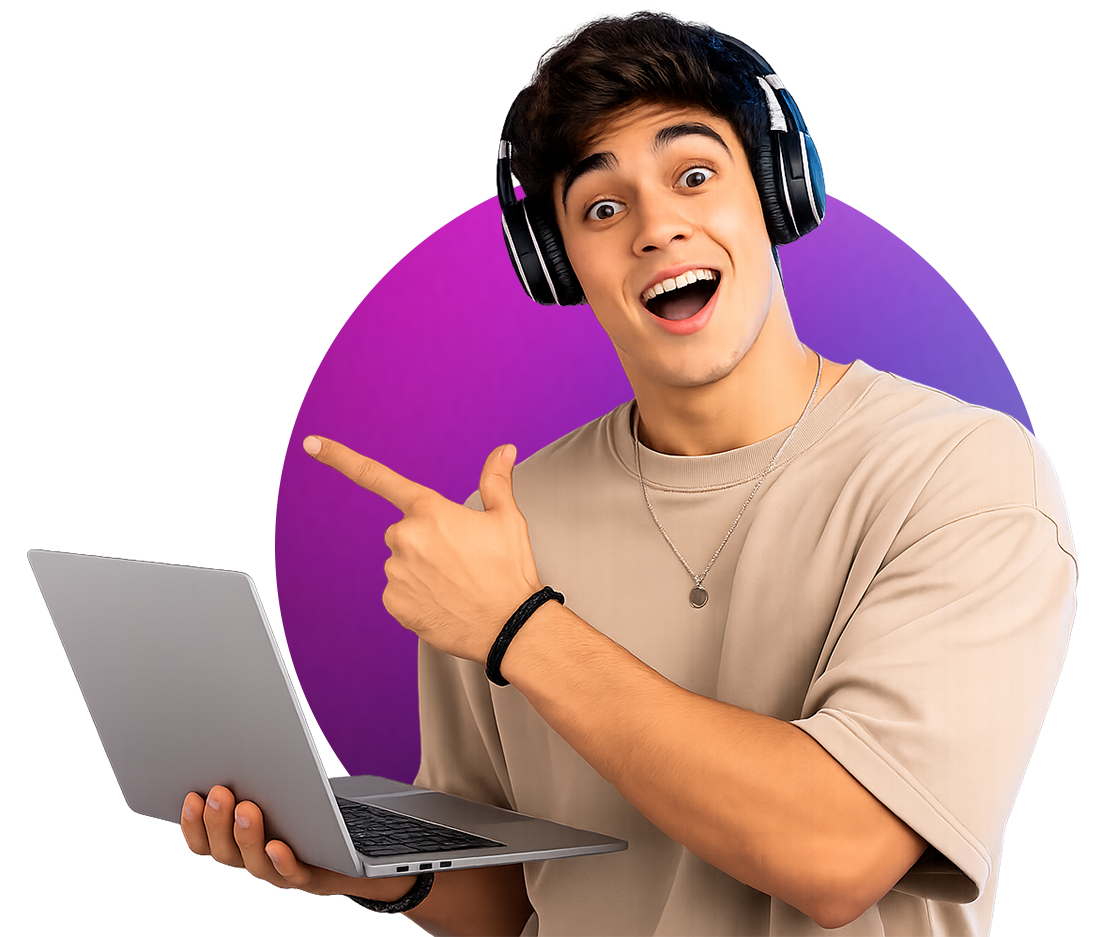 Persona usando laptop y audífonos